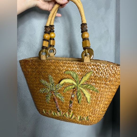 Vintage Cappelli seagrass weaved tote with faux gems - Picture 3 of 6